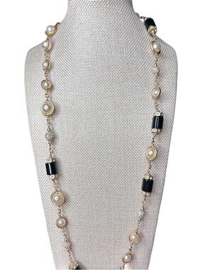 J. Crew Gold-Tone Necklace with Cream Pearls & Black Beads